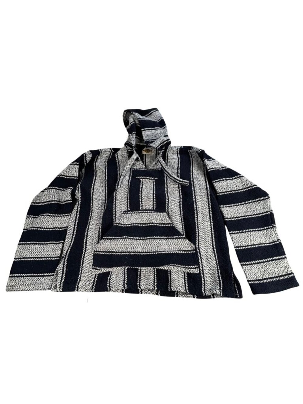 Earth Ragz Baja Hoodie Striped Pullover Black & White XL 50% Polyester 40% Acryl